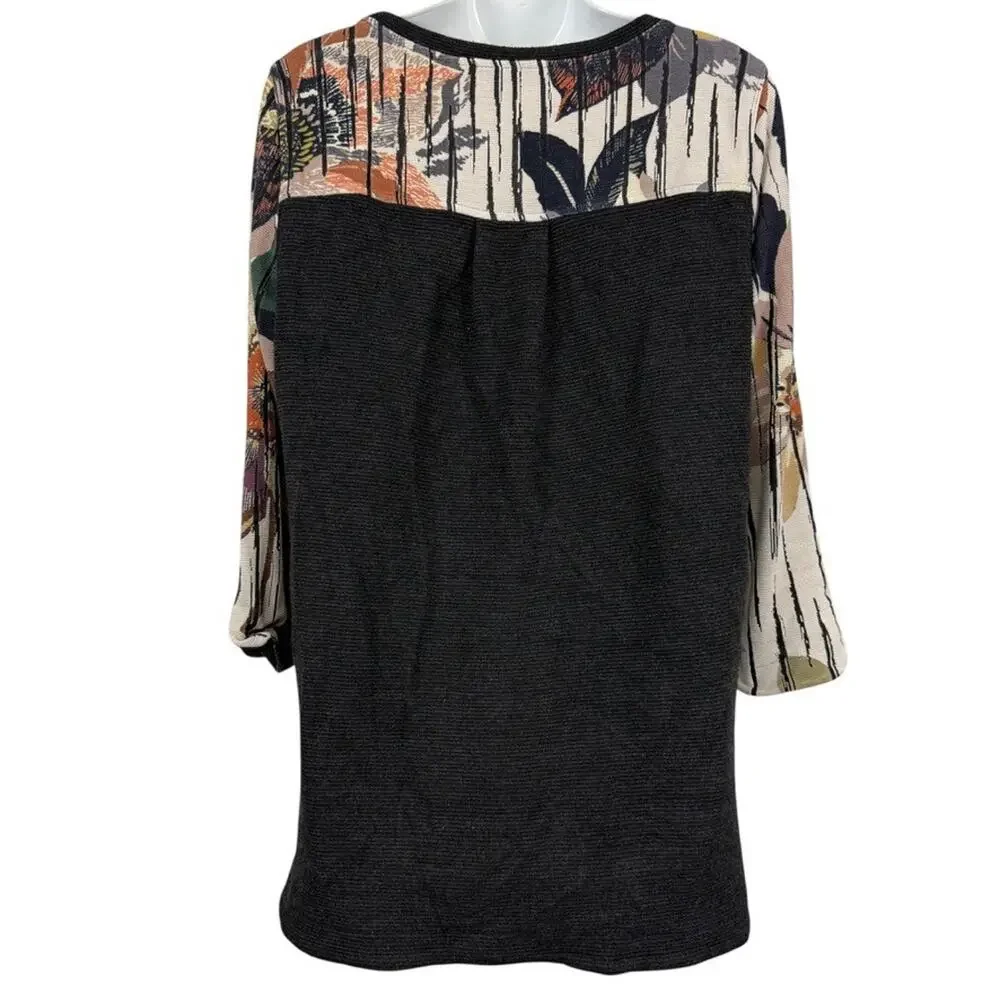 John Mark Womens Floral Long Sleeve Oversized Longline Pullover Sweater sz M